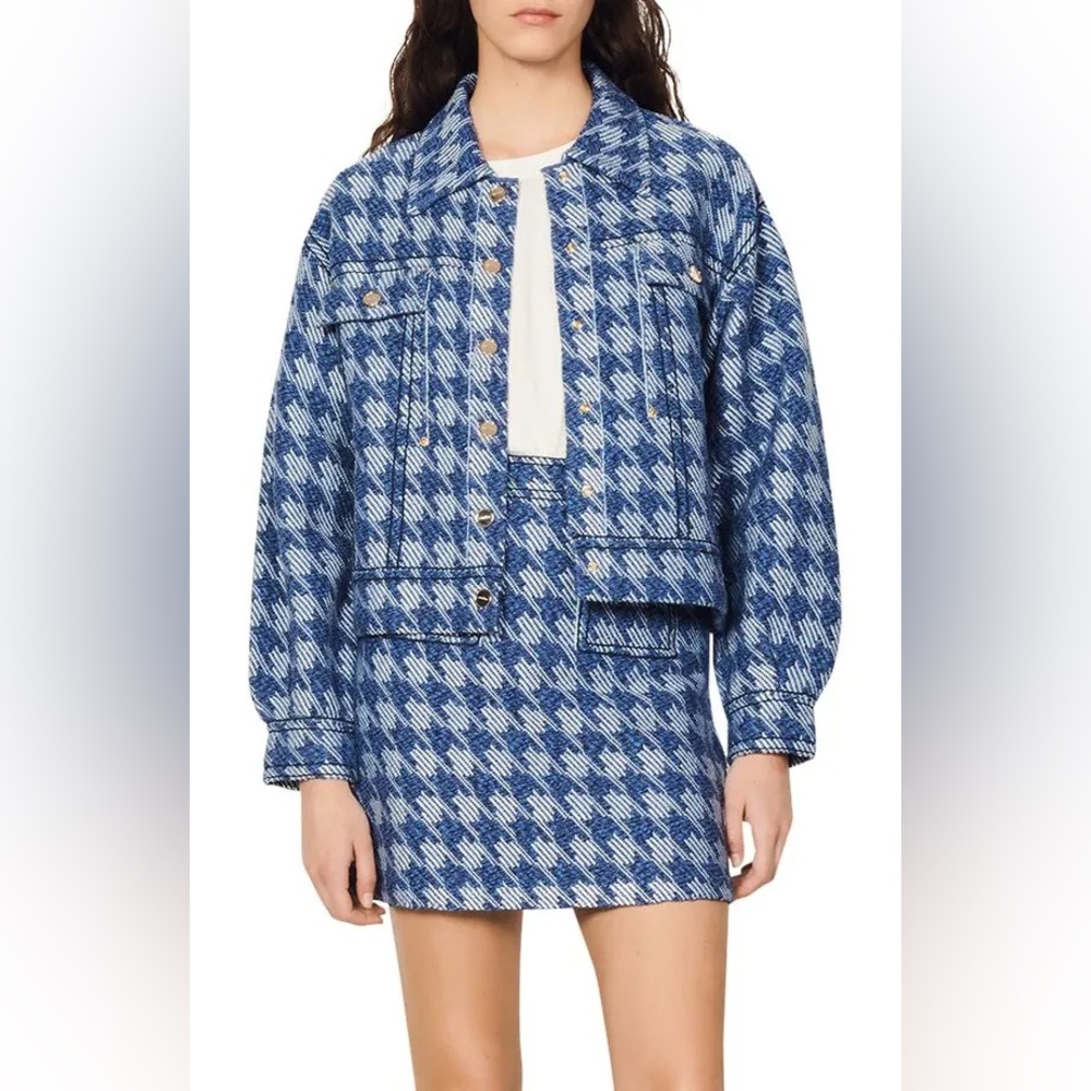Sandro Blue Checkered Jean Jacket